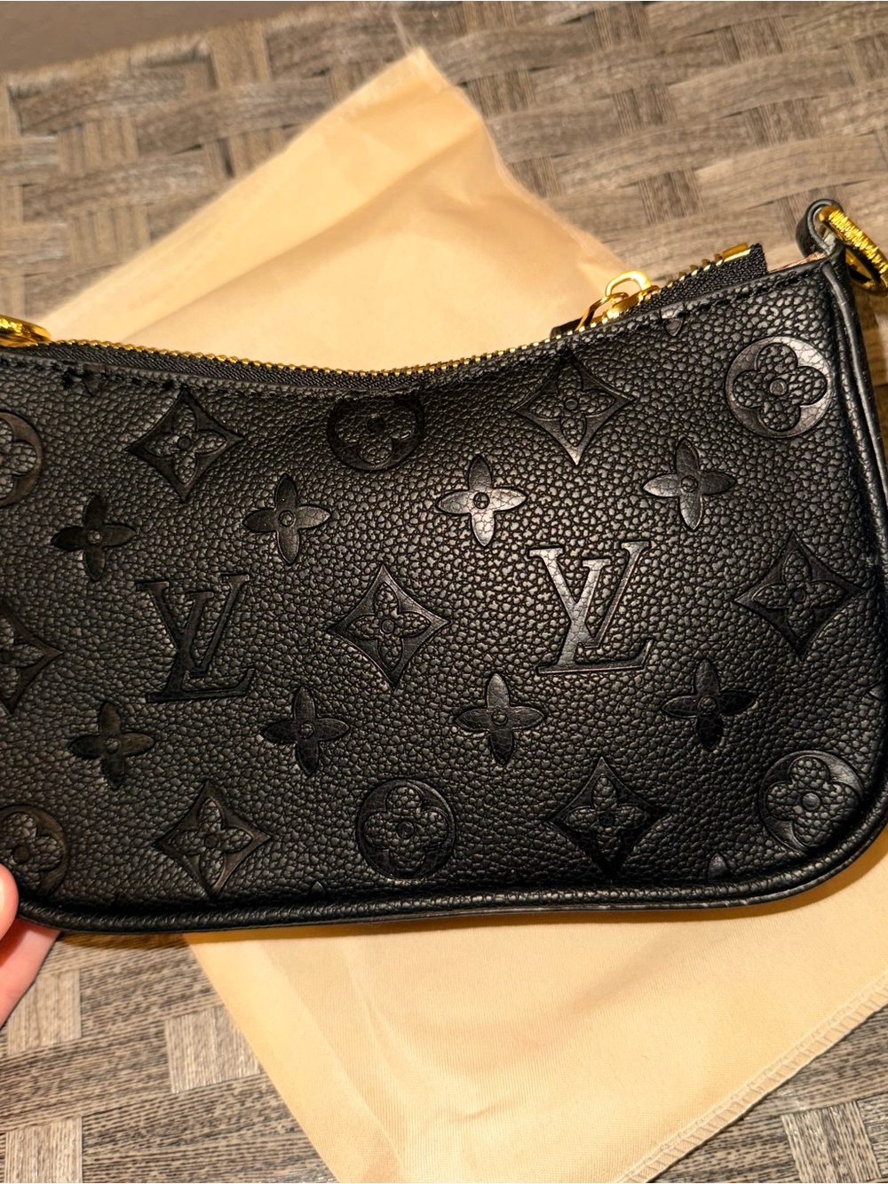 Louis Vuitton Black Embossed Monogram Mini Pochette with Gold Hardware - Picture 3 of 4
